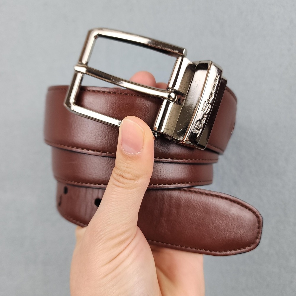 Ben Sherman Belt Mens 34-35 M Brown Black Leather Reversible Dress Logo Buckle